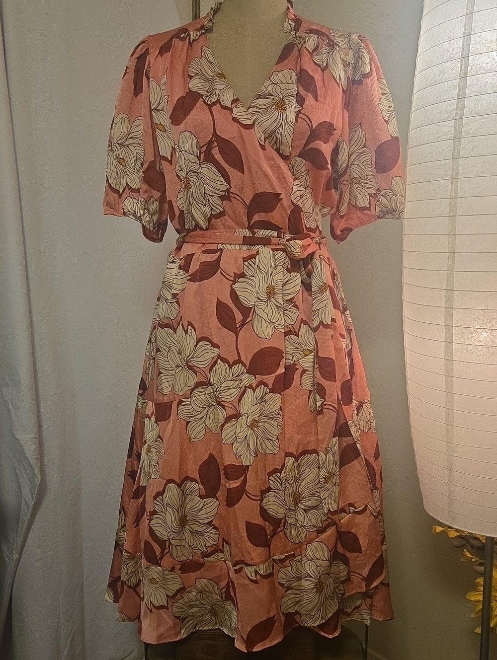 Draper James Coral Floral Wrap Midi Dress Size XL